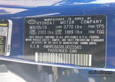 2020 Hyundai Venue Sel z USA, uszkodzony, nr VIN KMHRC8A38LU025565